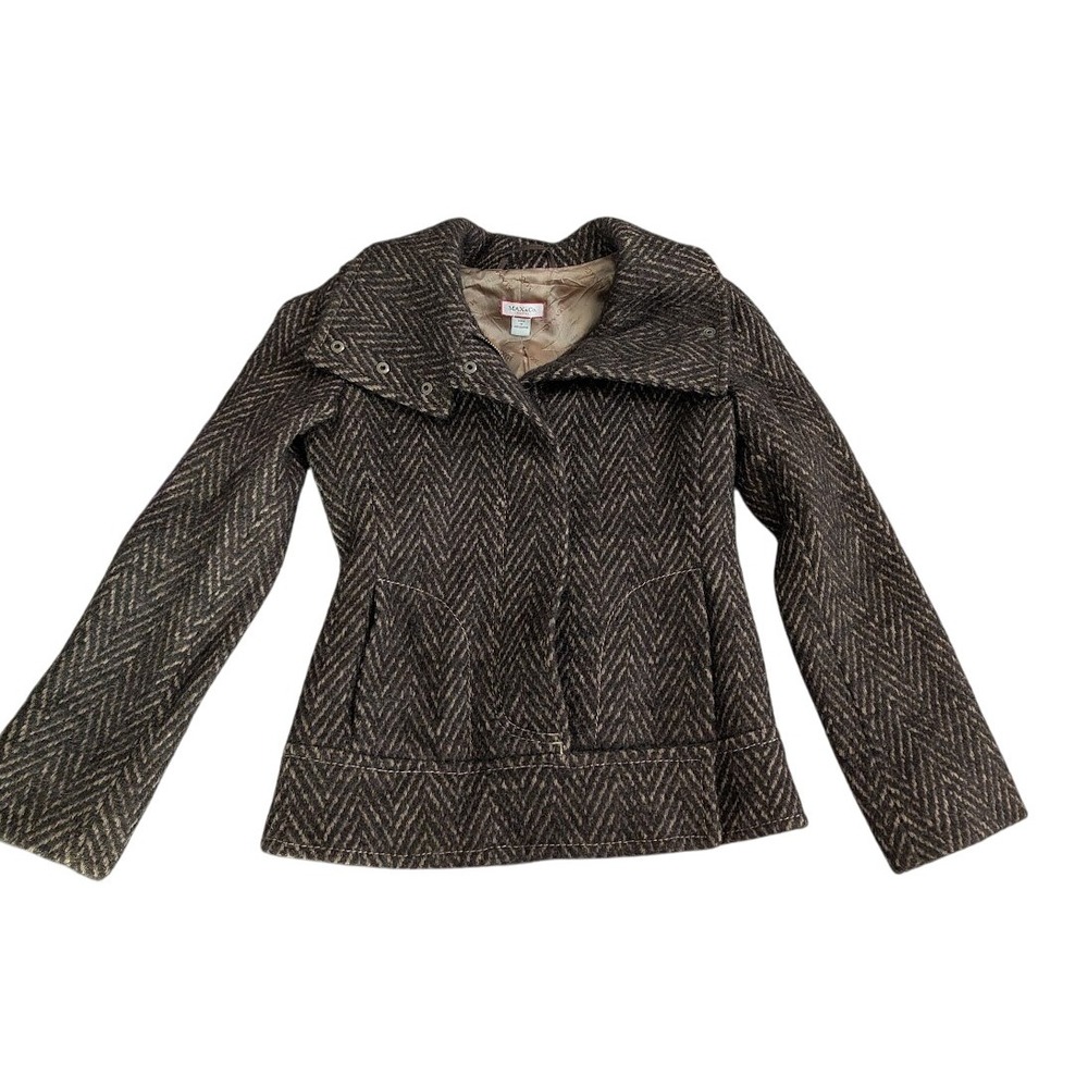MAX&Co. Max Mara Herringbone Tweed Wool Blend Moto Jacket Coat Women Size‎ 2